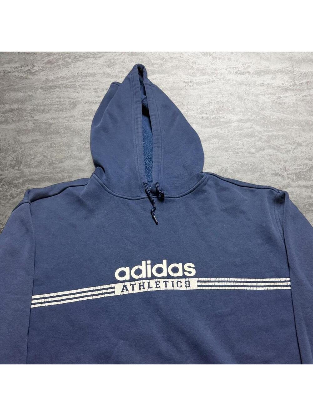 Y2K Adidas Athletics Pullover Hoodie Navy Logo Large